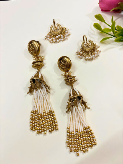 VIVAZS Kashmiri Drop Earrings with pearls
