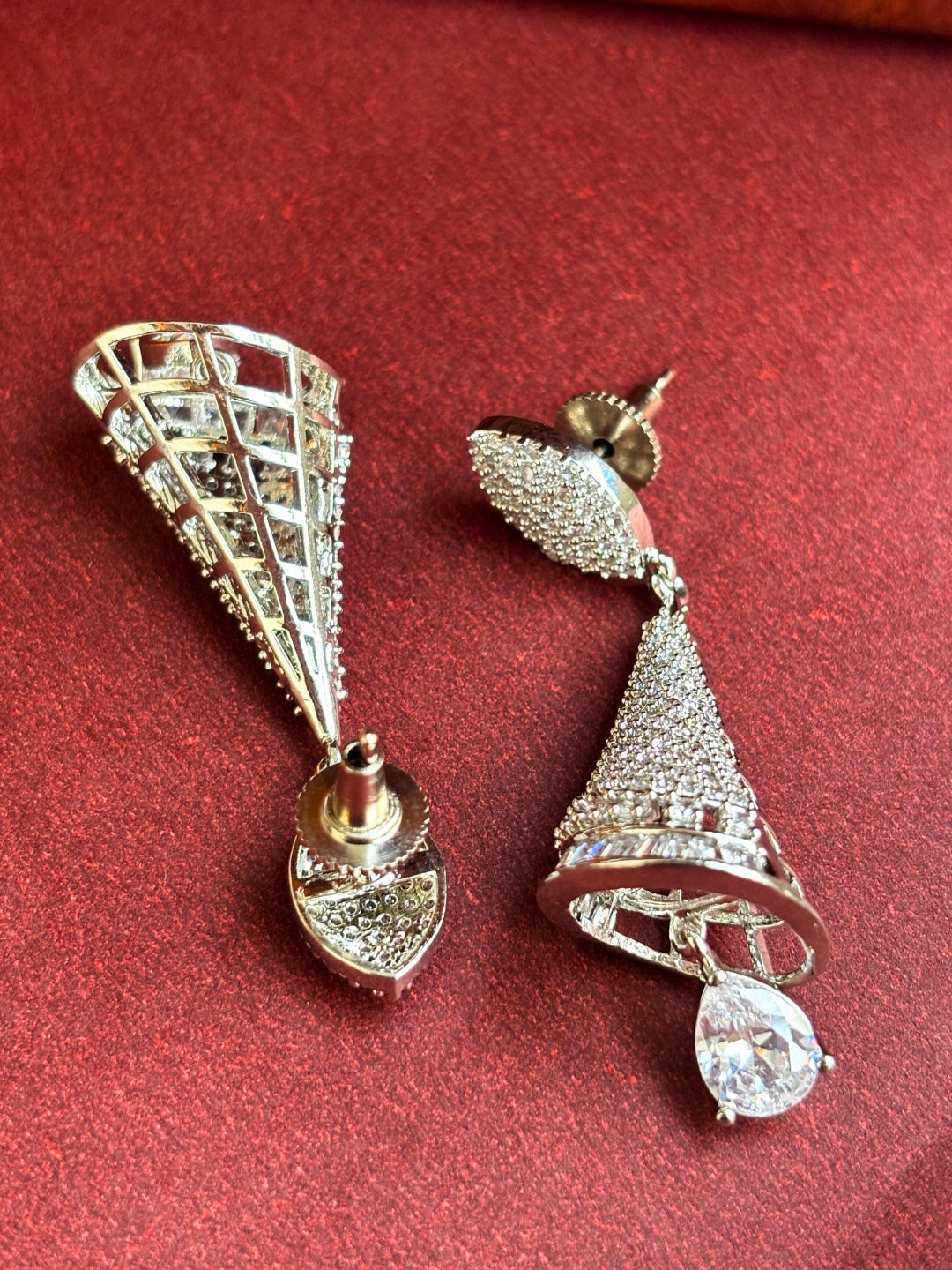 Silver-Plated Contemporary AD Studded Drop Earrings