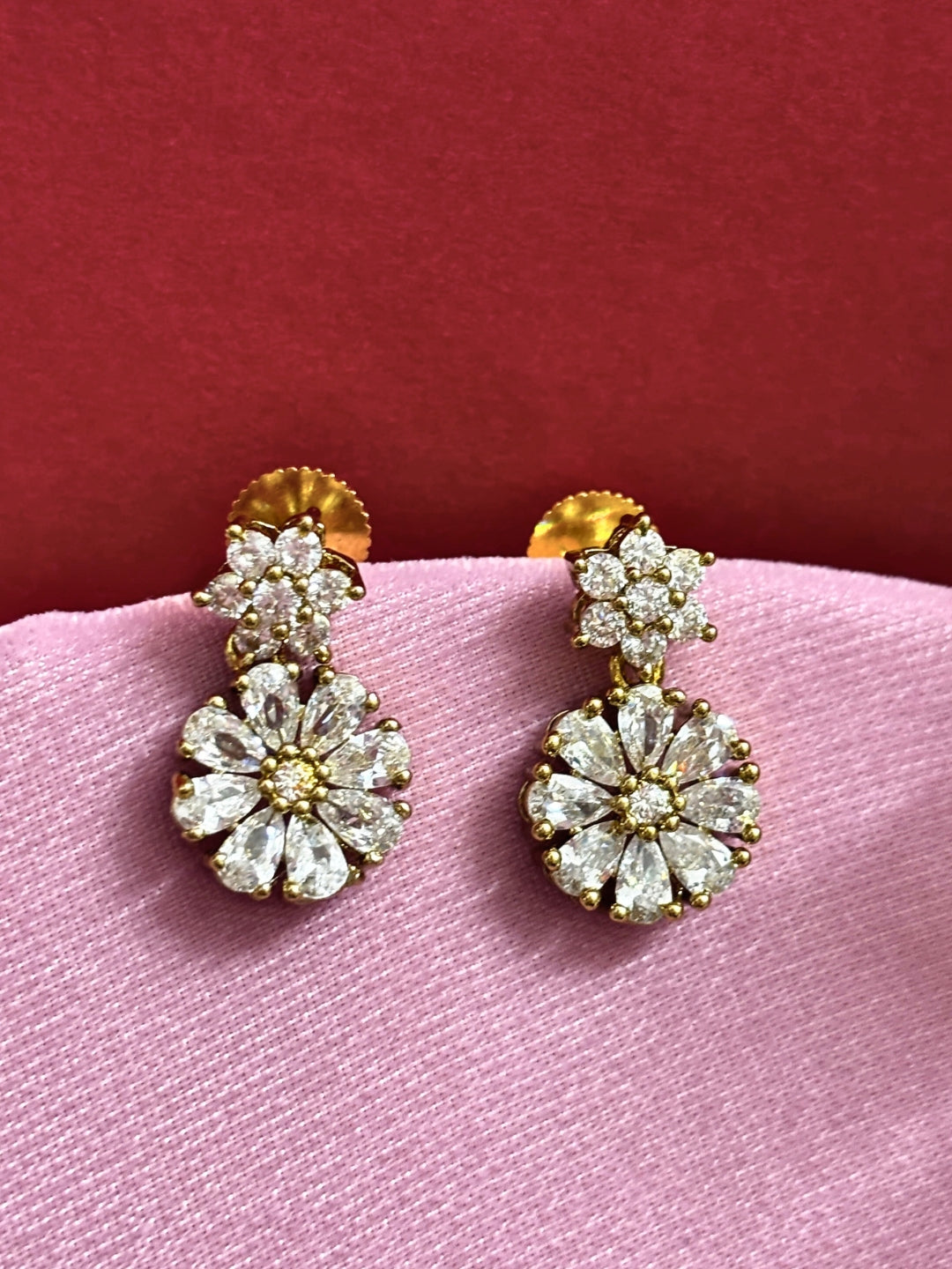 Premium 22K Gold-Plated AD & Zirconia Studded Luxury Drop Earrings