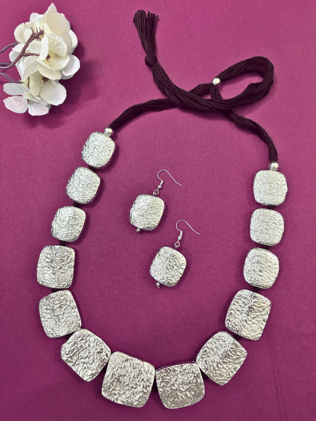 VIVAZS Vintage Oxidized Fashion Necklace Earring Jewelry Set(Silver)