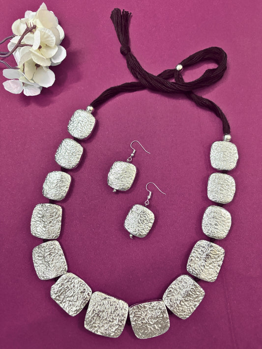 VIVAZS Vintage Oxidized Fashion Necklace Earring Jewelry Set(Silver)