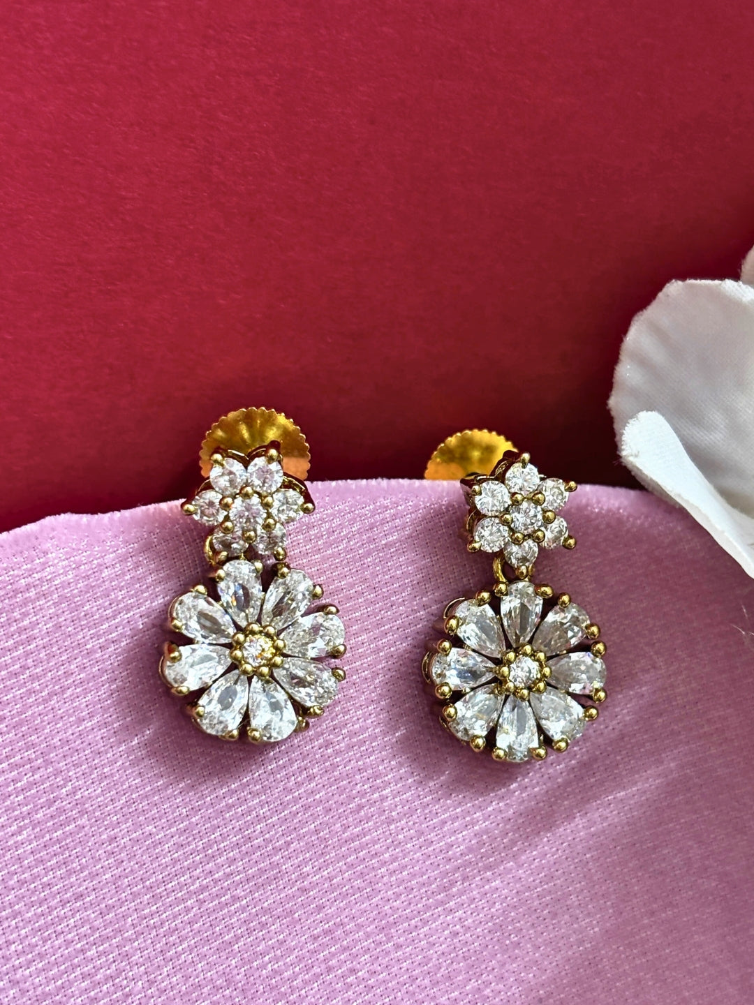 Premium 22K Gold-Plated AD & Zirconia Studded Luxury Drop Earrings