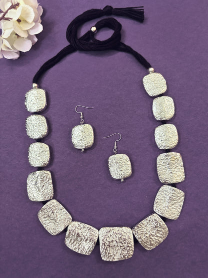 VIVAZS Vintage Oxidized Fashion Necklace Earring Jewelry Set(Silver)
