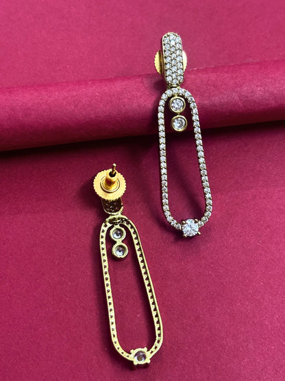 Premium 22K Gold-Plated AD & Zirconia Studded Luxury Drop Earrings