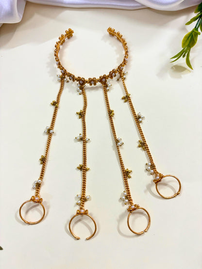 VIVAZS Gold-Plated Ring Bracelet With Hathphool (One Hand Only)