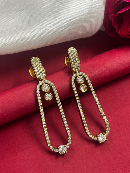 Premium 22K Gold-Plated AD & Zirconia Studded Luxury Drop Earrings