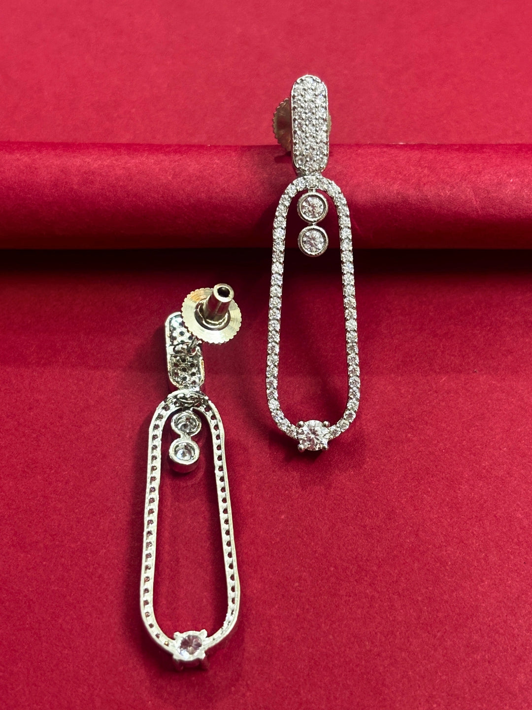 Silver-Plated Contemporary AD Studded Drop Earrings