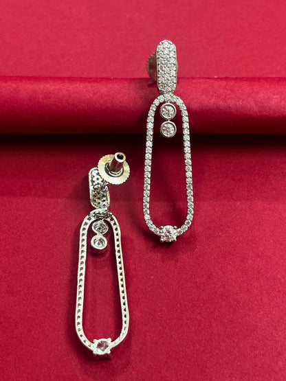 Silver-Plated Contemporary AD Studded Drop Earrings