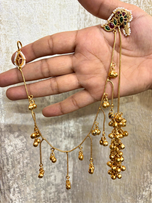 VIVAZS Kundan Crystal Statement Kan Chain Earrings (Multi Color)