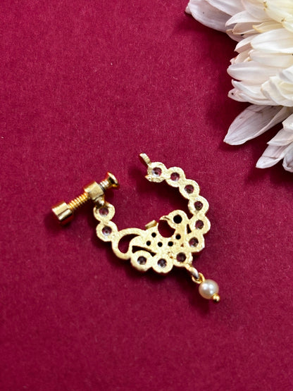 Gold-Plated Ruby Red & Green AD Studded Nosepin