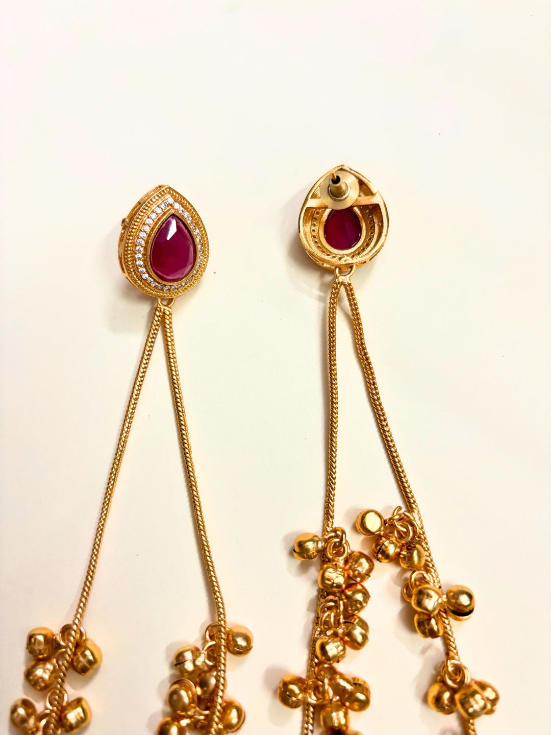 VIVAZS Kashmiri AD Long Drop Earrings (Red)