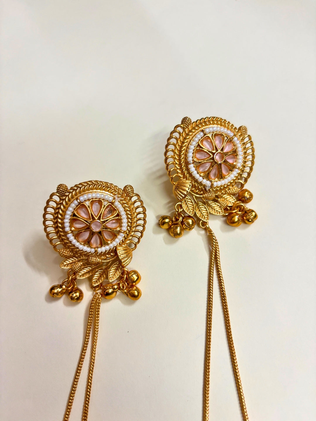 VIVAZS Kashmiri Long Drop Earrings (Light Pink)
