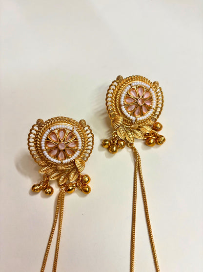 VIVAZS Kashmiri Long Drop Earrings (Light Pink)