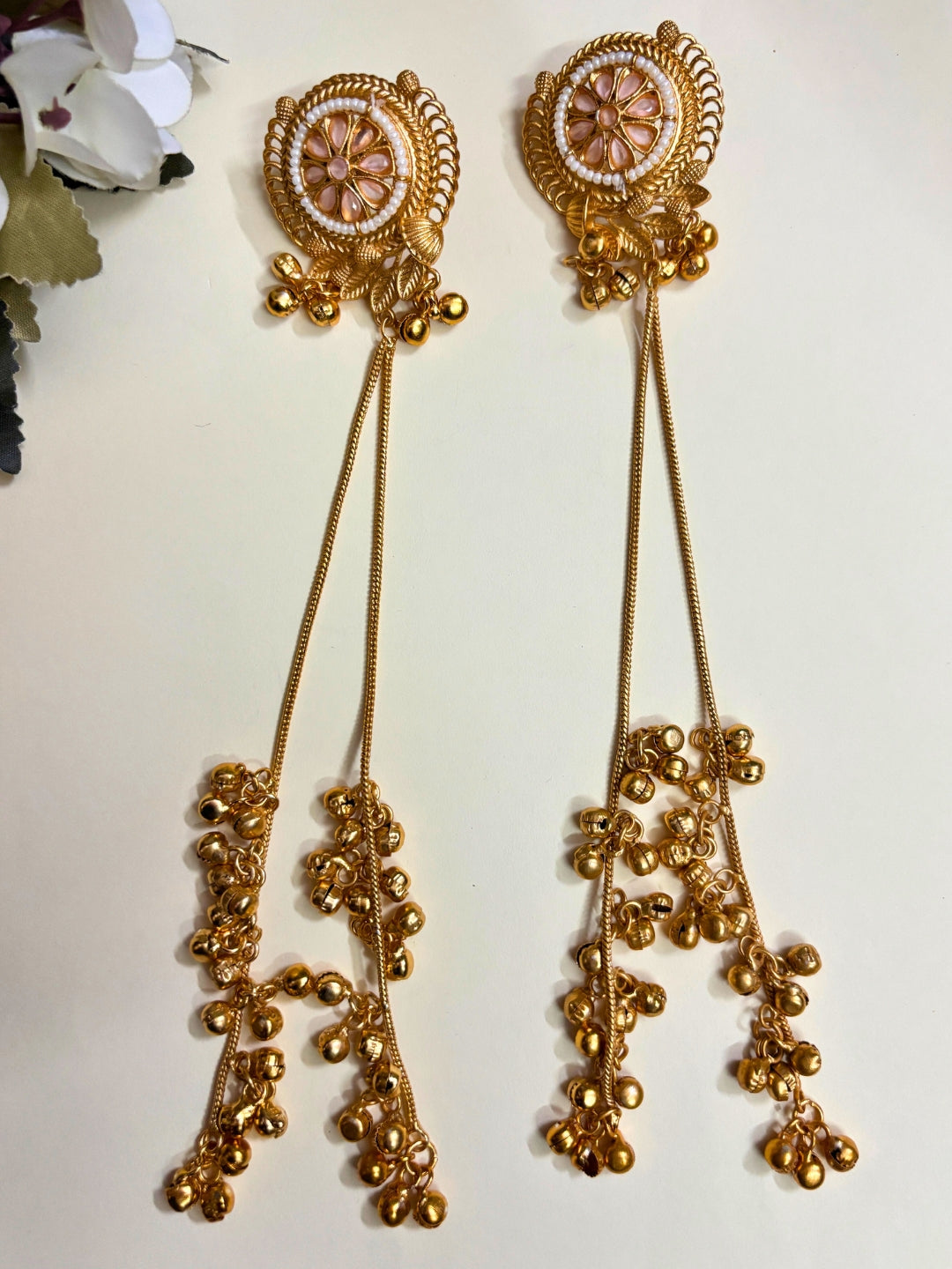 VIVAZS Kashmiri Long Drop Earrings (Light Pink)