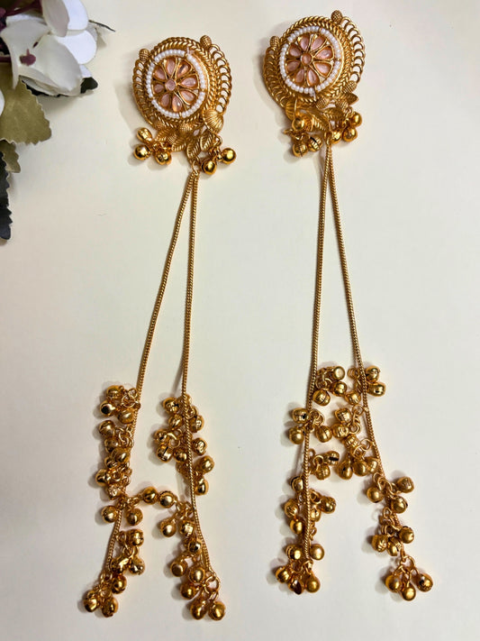 VIVAZS Kashmiri Long Drop Earrings (Light Pink)