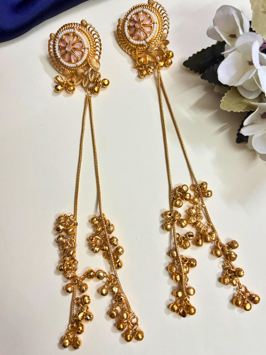 VIVAZS Kashmiri Long Drop Earrings (Light Pink)