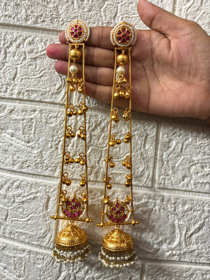 VIVAZS Gold Plated Kashmiri Long Drop Earrings(Pink)