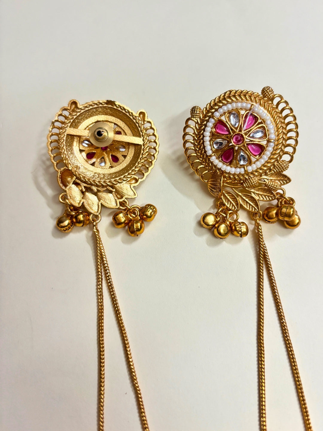 VIVAZS Kashmiri Long Drop Earrings (Pink and White)