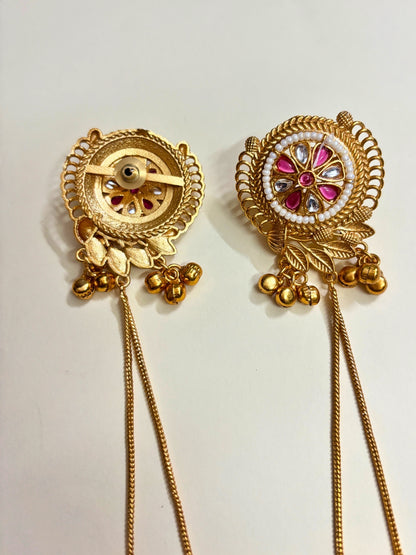 VIVAZS Kashmiri Long Drop Earrings (Pink and White)