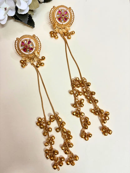 VIVAZS Kashmiri Long Drop Earrings (Pink and White)