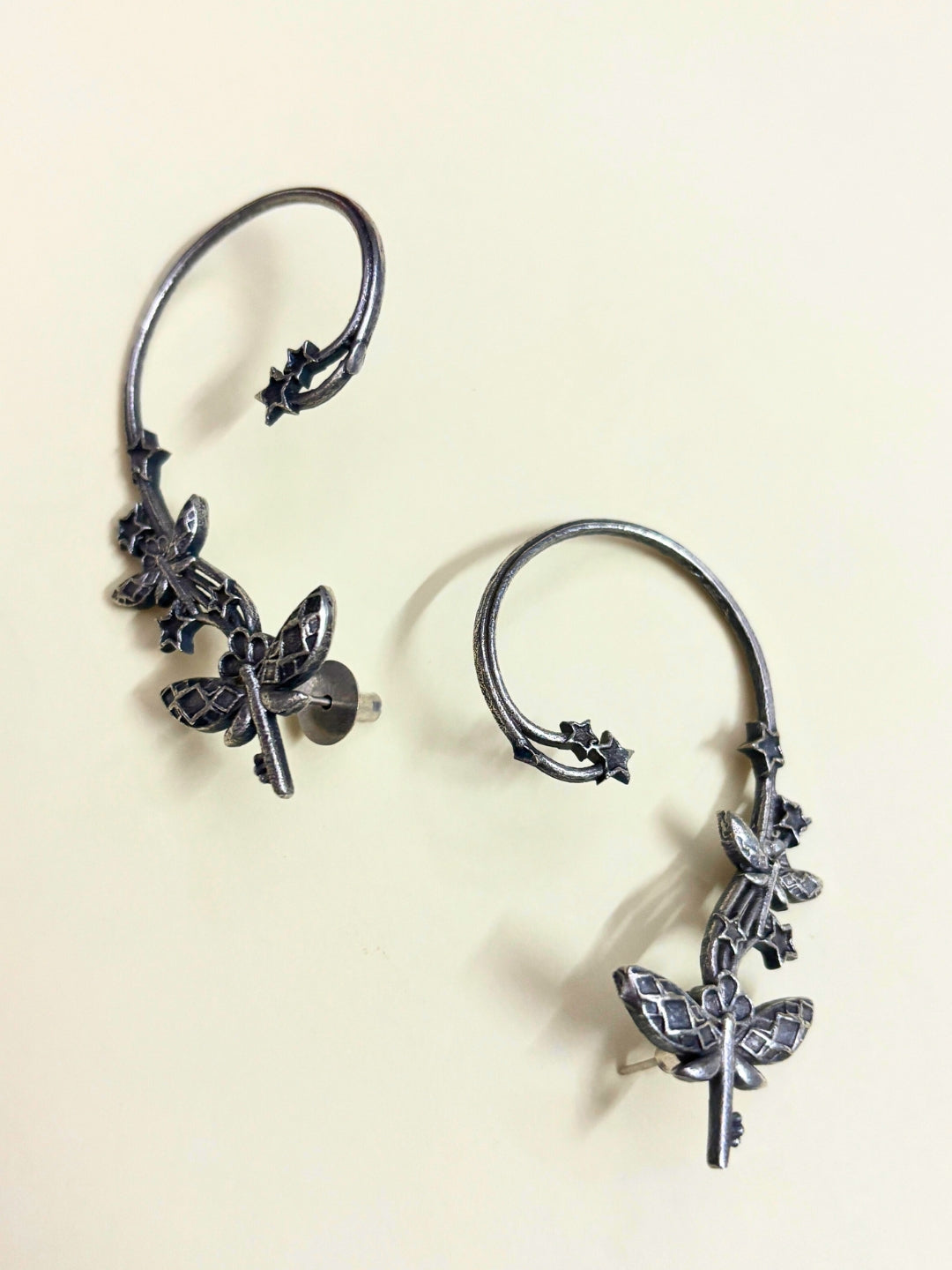 VIVAZS Silver Plated Butterfly Contemporary Ear Cuff Earrings