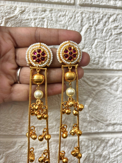 VIVAZS Gold Plated Kashmiri Long Drop Earrings(Pink)