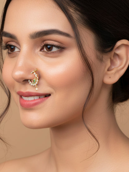 Gold-Plated Ruby Red & Green AD Studded Nosepin