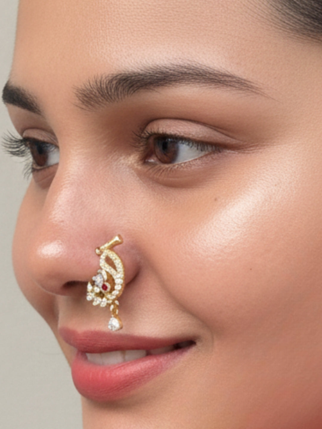 Gold-Plated Ruby Red AD Studded Nosepin