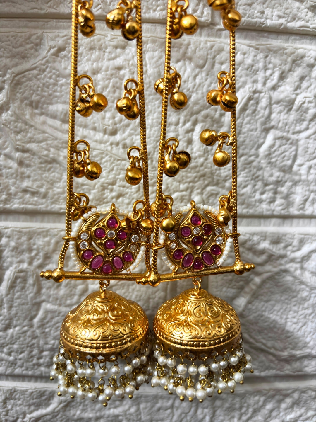 VIVAZS Gold Plated Kashmiri Long Drop Earrings(Pink)