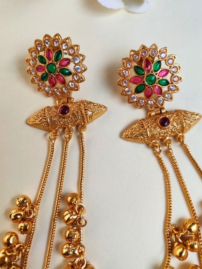 VIVAZS Kashmiri Long Drop Earrings (Pink and Green)