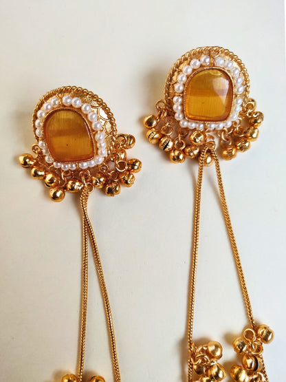 VIVAZS Kashmiri Long Drop Earrings (Yellow)