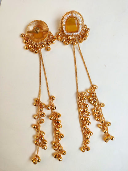 VIVAZS Kashmiri Long Drop Earrings (Yellow)