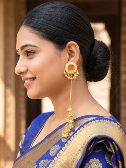 VIVAZS Kashmiri Long Drop Earrings (Yellow)