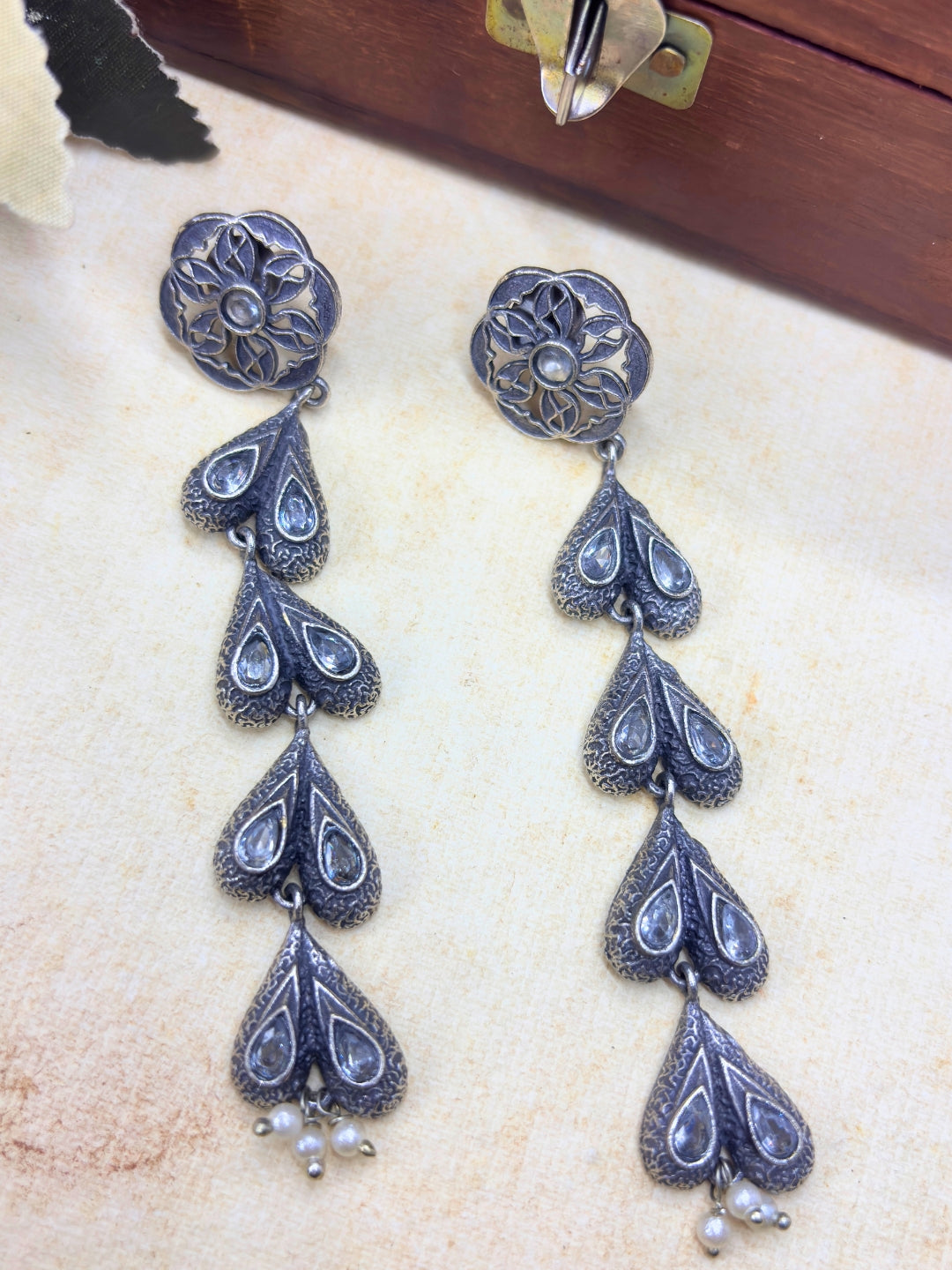 Oxidised Silver-Plated Long Dangler Earrings