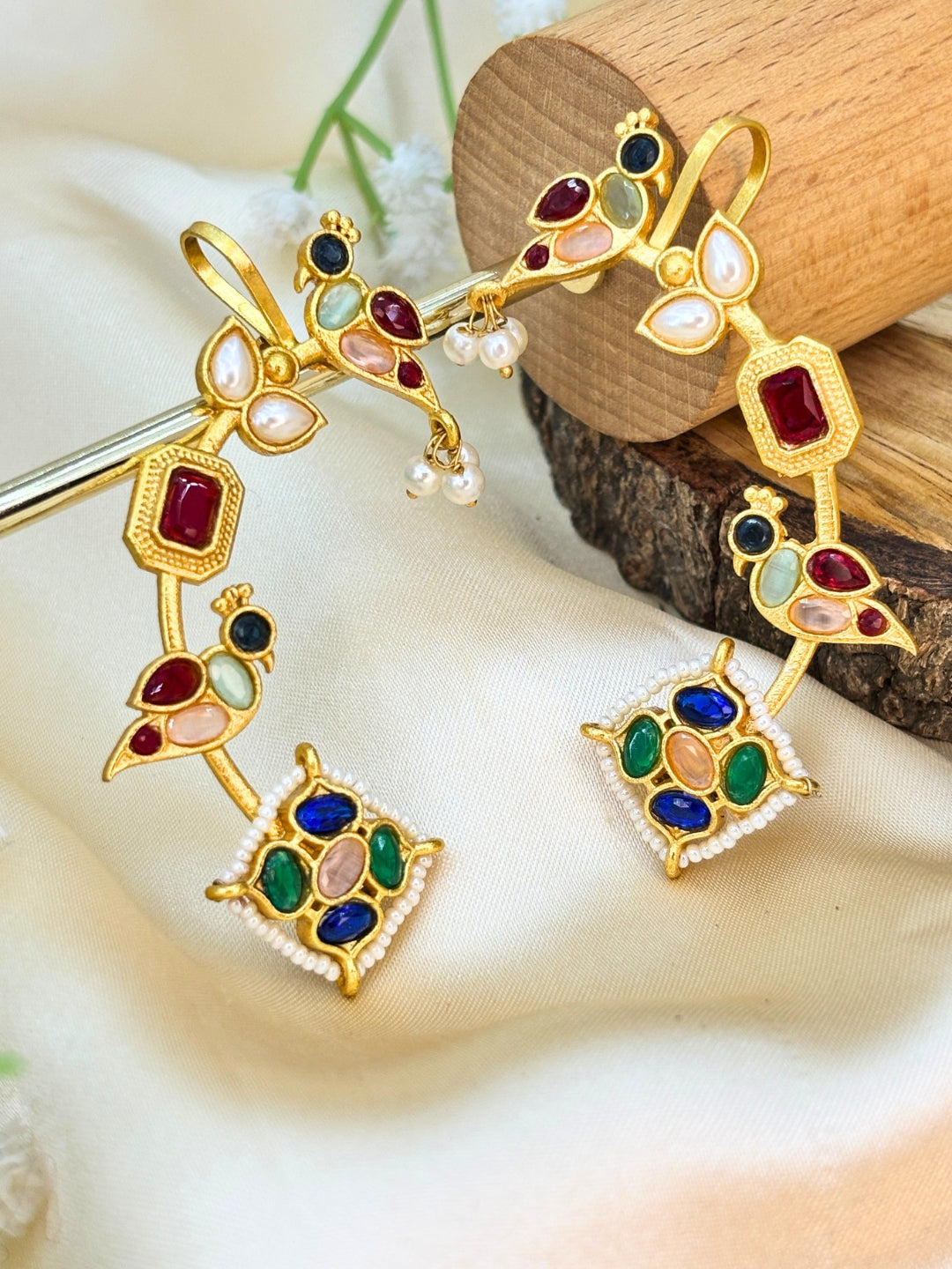 VIVAZS Gold Plated Contemporary Ear Cuff Earrings (Multi color)