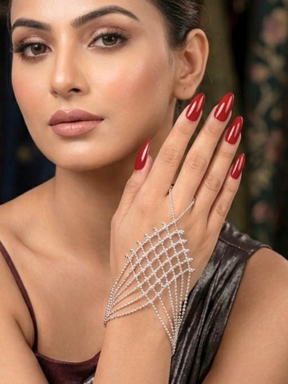 Women Silver-Plated Handcrafted hathphool Wraparound Bracelet set
