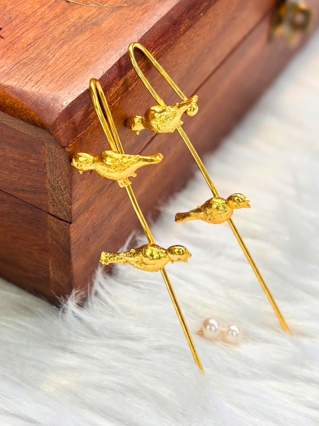 Gold-Plated Bird Motif Statement Earcuff Earrings