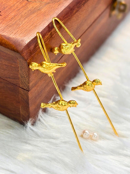 Gold-Plated Bird Motif Statement Earcuff Earrings