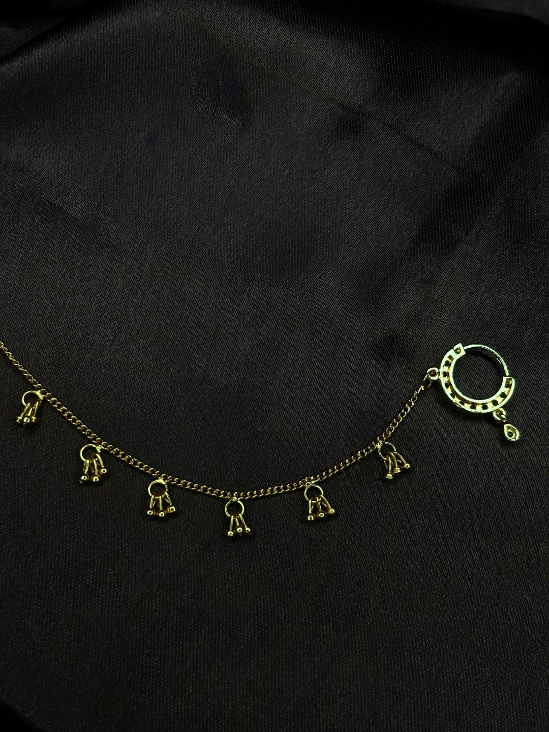 Gold-Plated AD and Cubic Zirconia  chained Adjustable Nosepin Chain (Nath)