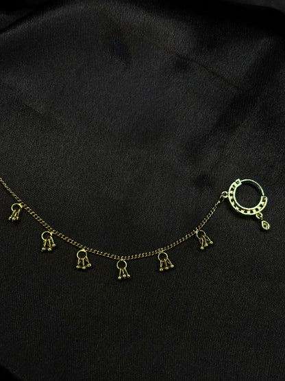 Gold-Plated AD and Cubic Zirconia  chained Adjustable Nosepin Chain (Nath)