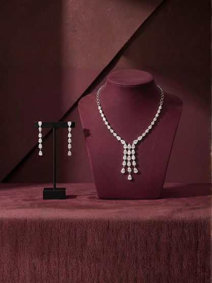 Silver Plated Ad & Cubic Zirconia Studded Premium Necklace Jewellery Set
