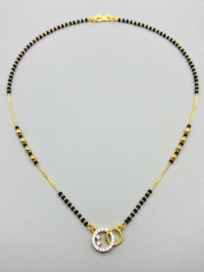 Gold-Plated American Diamond Interlinked Rings Mangalsutra Necklace