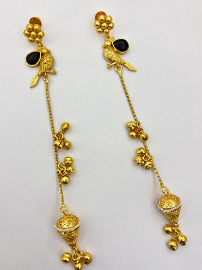 VIVAZS Gold Plated Kashmiri Long Drop Earrings (GREEN)