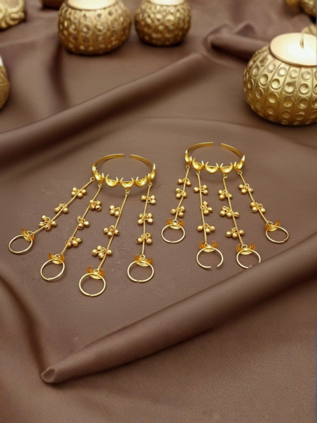 VIVAZS Gold-Plated Chand Ring Bracelet With Hathphool