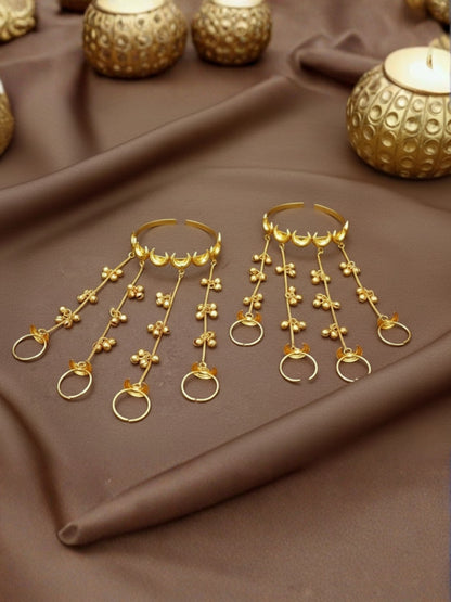 VIVAZS Gold-Plated Chand Ring Bracelet With Hathphool