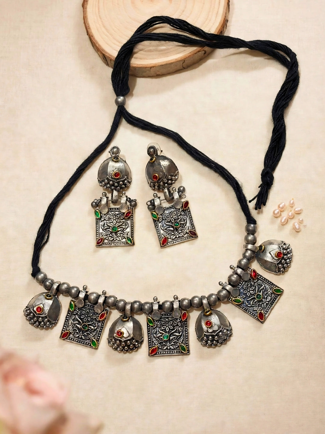 Silver-Plated Oxidised Jewellery Set
