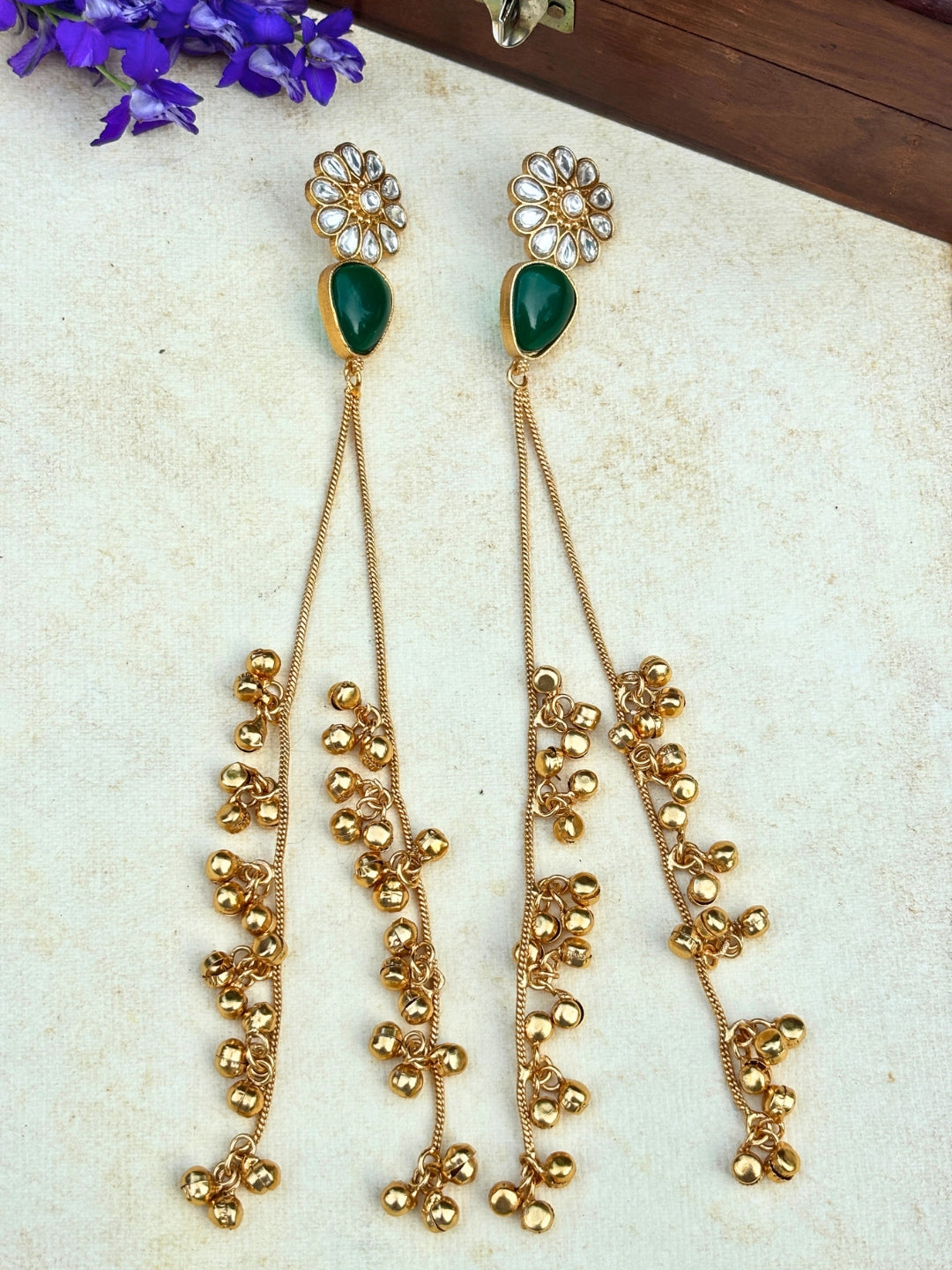 VIVAZS Kashmiri Long Drop Floral Earrings