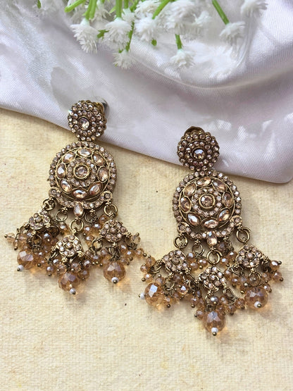 Gold-Plated Embellished Kundan Crystal Long Chandbali Jhumka Earrings