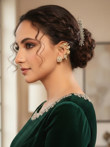 VIVAZS Gold Plated Contemporary Ear Cuff Earrings