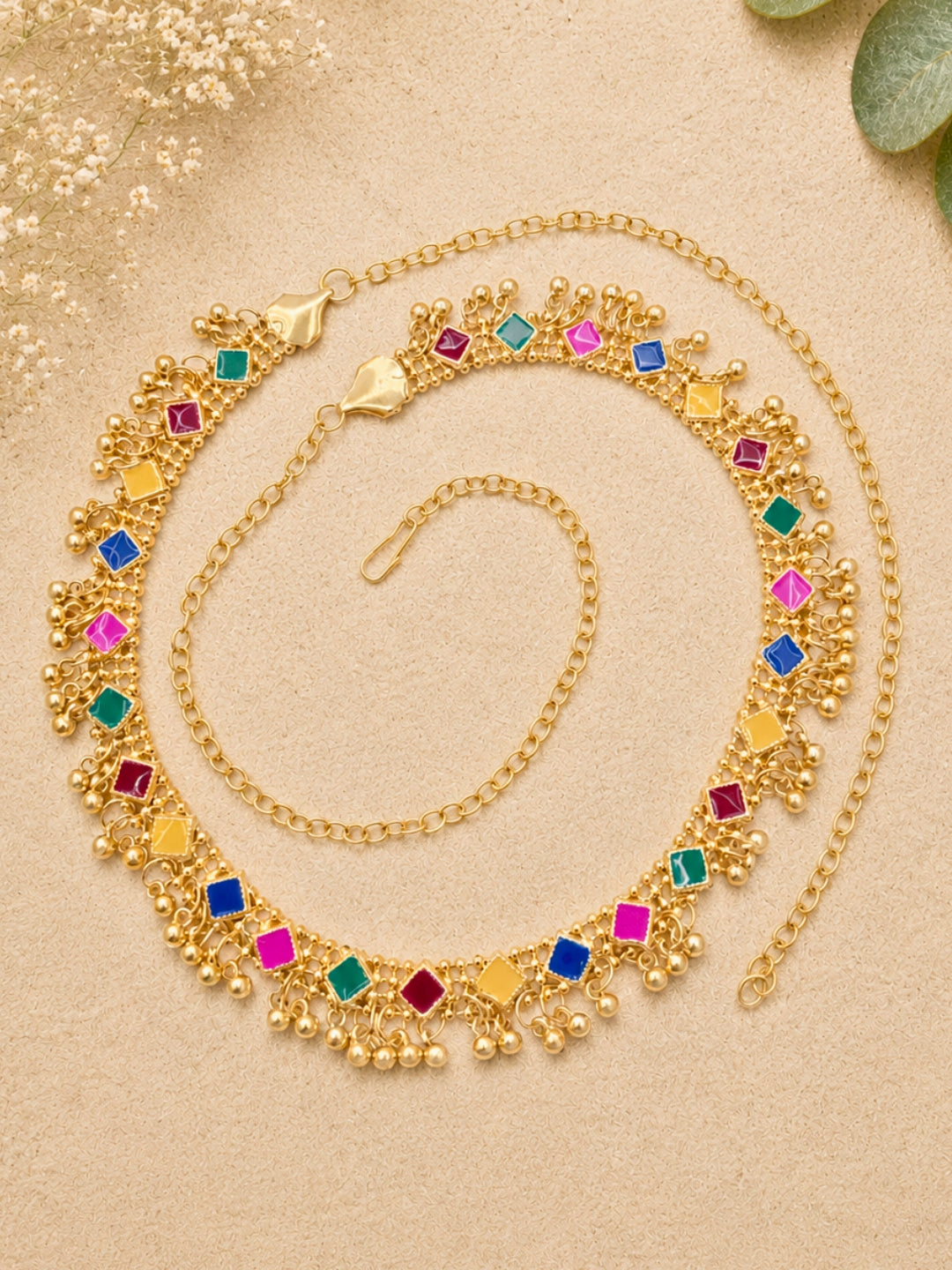 Women Gold-Plated Multicolour Stone Studded Kamarbandh Waist Belt